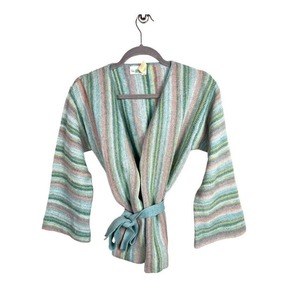 Vintage sears JR bazaar‎ striped open wool sweater with belt - Picture 1 of 8
